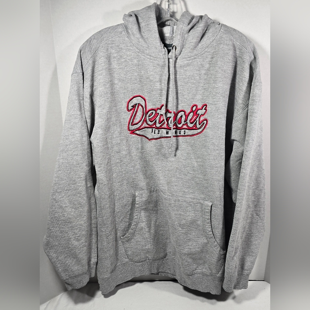 VINTAGE Detroit Red Wings Hockey NHL Hoodie Sweatshirt Pro Edge Men's Large Gray